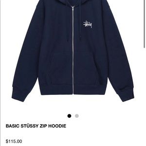 BASIC STÜSSY ZIP HOODIE IN NAVY - SIZE SMALL - USED CONDITION